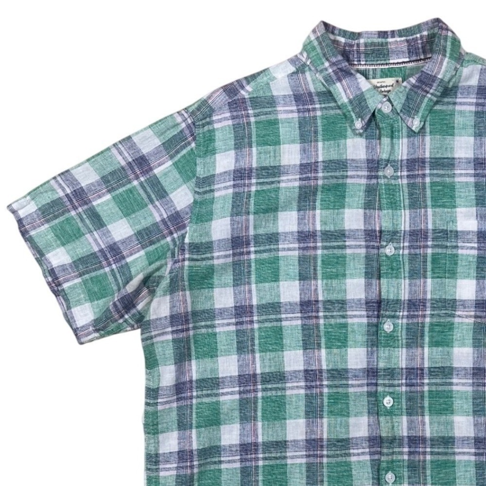 Weatherproof Vintage Mens Plaid Short Sleeve Linen Button Up Shirt Size Large‎